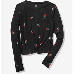 NWT VS Pink Black Long Sleeve Roses Print Top
